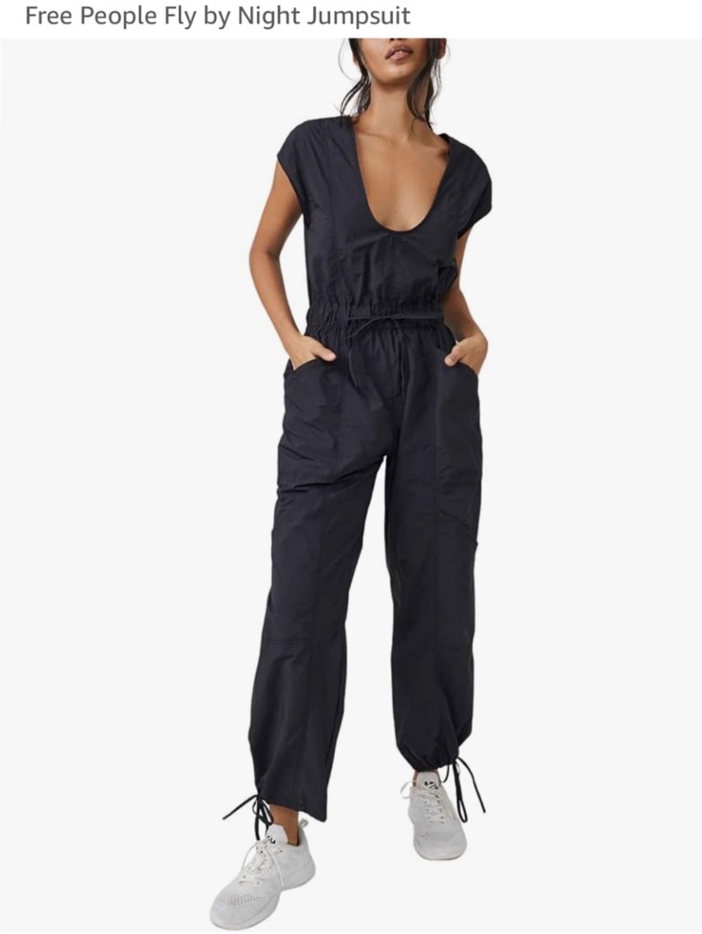Free people movement black fly by night windbreaker tie waist jumpsuit xs